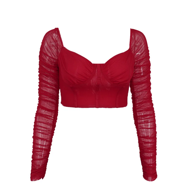 European and American Women's Clothing Sexy Fashion Gauze Perspective Pleated Navel Jacket
European and American Women's Clothing Sexy Fashion Gauze Perspective Pleated Navel Jacket