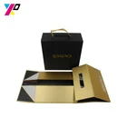 Professional new creative suitcase black gift folding box by ribbon handle magnetic closures
