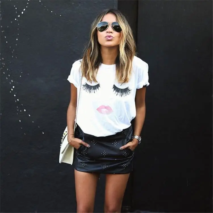 T shirt women 2019 new arrival women's clothing printing short sleeve T-shirt eyelash + red lip design t shirt
T shirt women 2019 new arrival women's clothing printing short sleeve T-shirt eyelash + red lip design t shirt