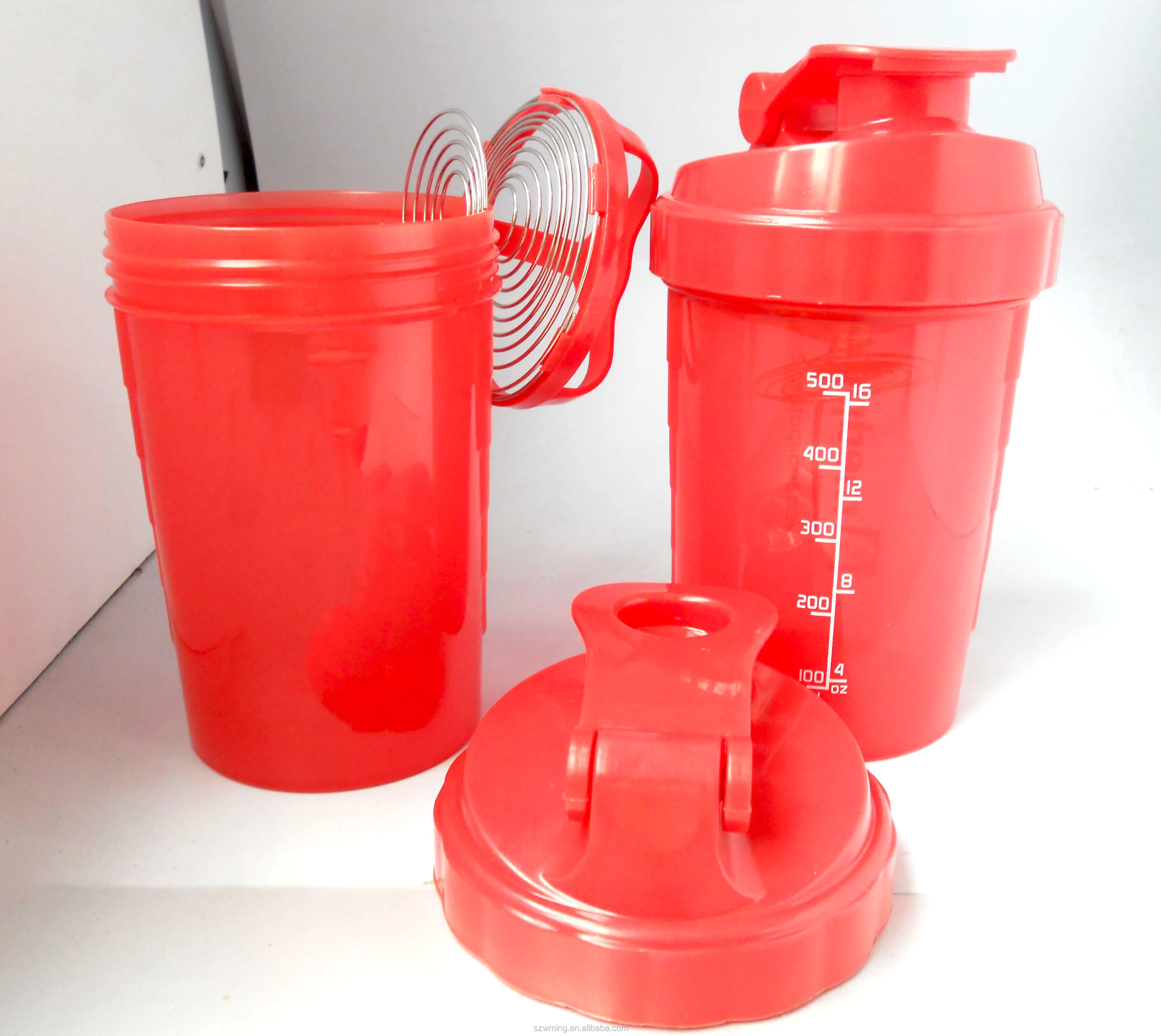Color rojo plástico licuadora fitness botella proteína agitador botella de polvo de agitadores de la coctelera de la proteína