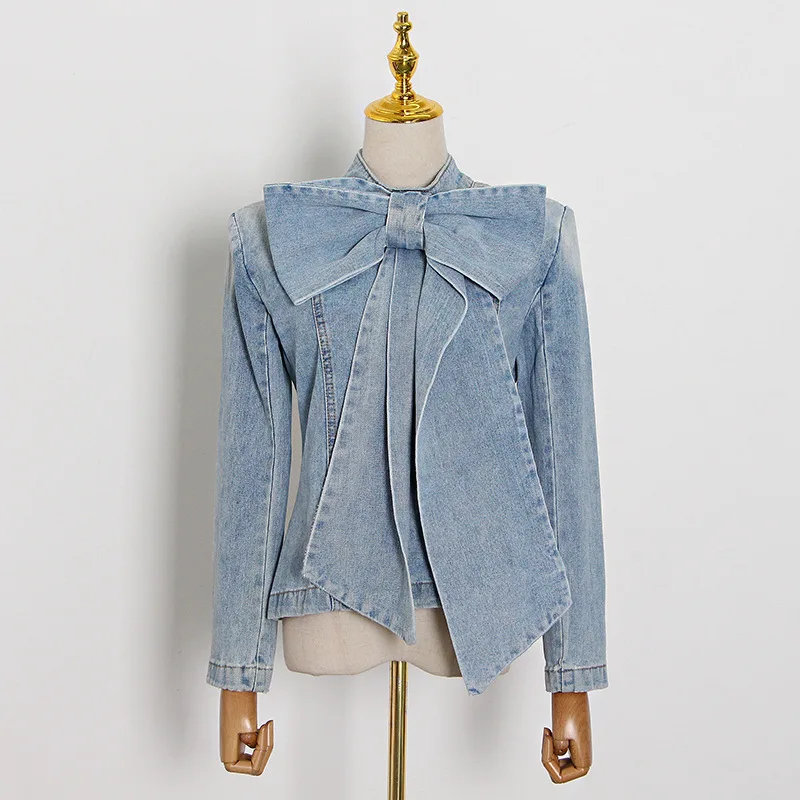 2020 new arrivals autumn collection fashion trending women stand collar design bow tie denim jacket
2020 new arrivals autumn collection fashion trending women stand collar design bow tie denim jacket