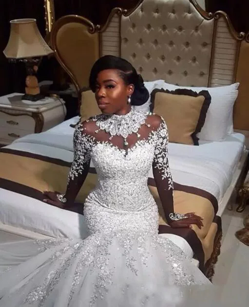 S479 High quality custom Long Sleeve High Neck Lace Applique Crystal Beads mermaid wedding dress bridal gowns, White
S479 High quality custom Long Sleeve High Neck Lace Applique Crystal Beads mermaid wedding dress bridal gowns, White
