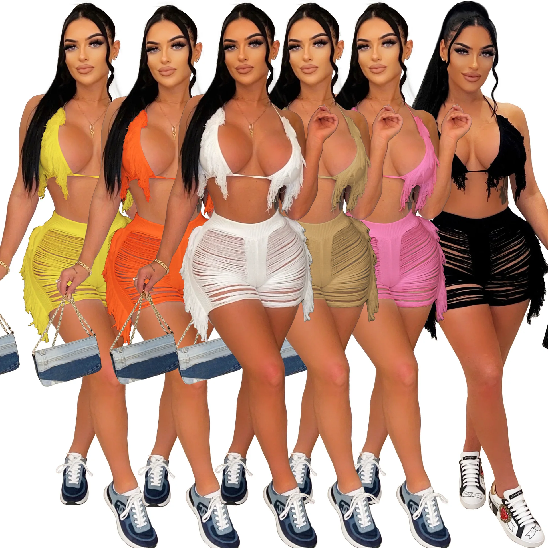 2022 Summer Tassel Bikini Shorts Bra And Hollow Out Set Solid Knitted 2 Piece Shorts ladies shorts sets shirt
2022 Summer Tassel Bikini Shorts Bra And Hollow Out Set Solid Knitted 2 Piece Shorts ladies shorts sets shirt