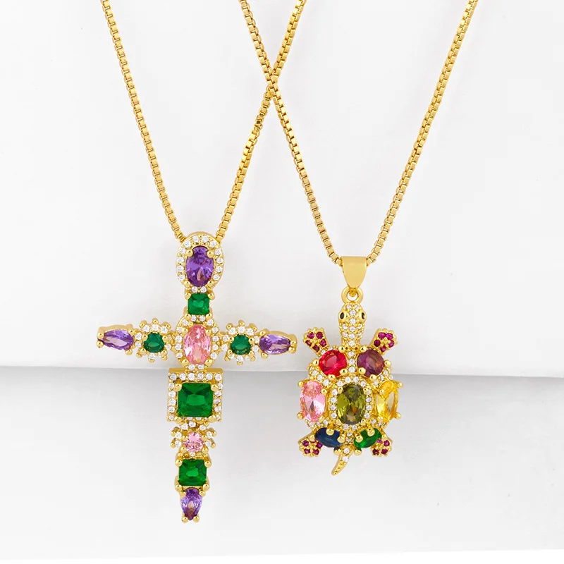 Wholesale Women's Fashion Custom Cross Necklace Jewelry Gold Plated Colourful Zircon Tortoise Necklace
Wholesale Women's Fashion Custom Cross Necklace Jewelry Gold Plated Colourful Zircon Tortoise Necklace