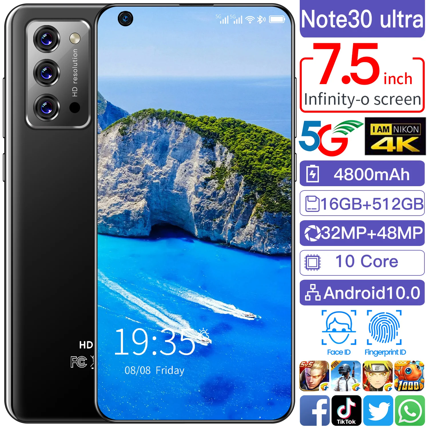 7.5 inch Full Screen Note30 Ultra Mobile Phones 16GB + 512GB Large Memory 32MP + 48MP Beauty Camera Smart Phone
7.5 inch Full Screen Note30 Ultra Mobile Phones 16GB + 512GB Large Memory 32MP + 48MP Beauty Camera Smart Phone