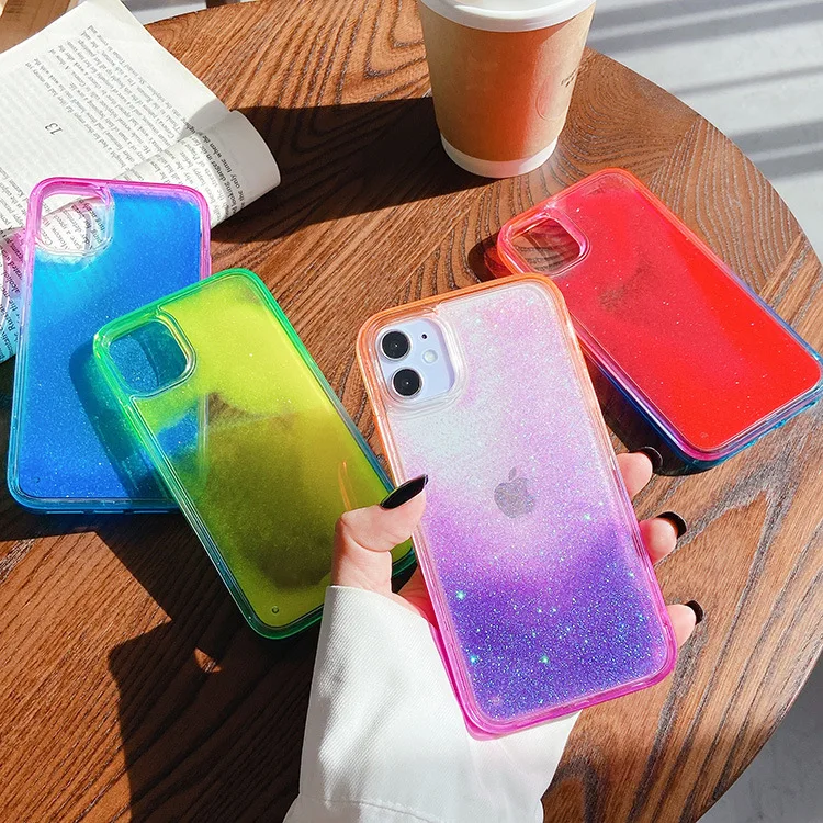 

Gradient Luminous Neon Sand Glow The Dark Soft Phone Case For Iphone 13 12 11 Mini Pro Max Glitter Liquid Quicksand Case Cover, 7 colors