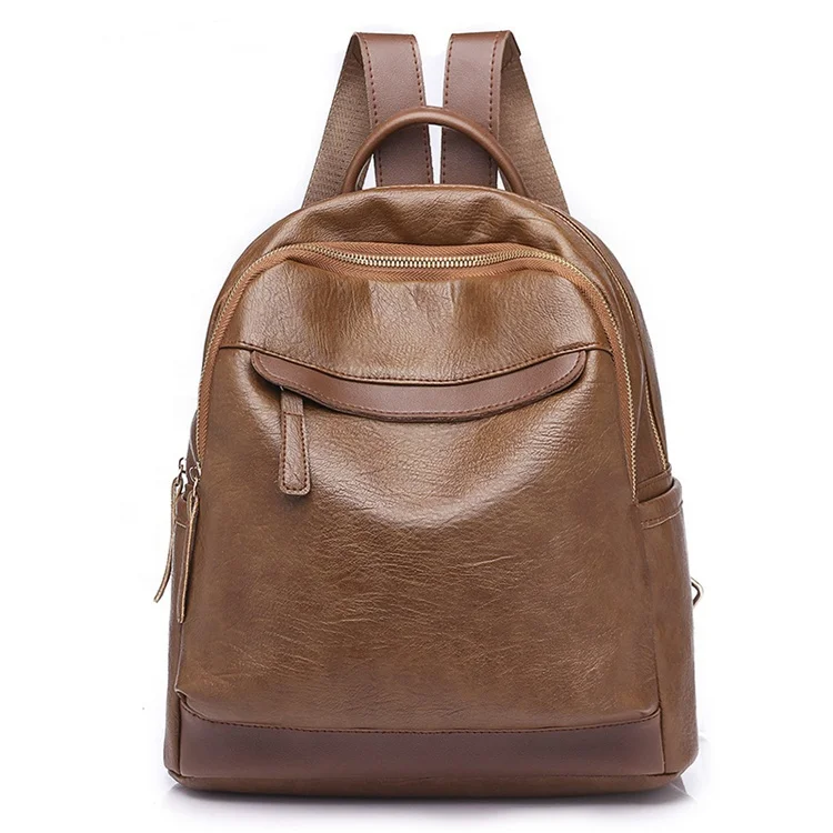 

High Quality Leather Waterproof School Bag Casual Popular Anti-theft Backpack For Teenage, Burgundy brown khaki black