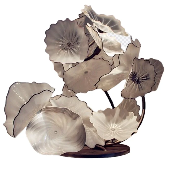 Modern Custom made home living room courtyard garden decorative style hand blown white flower tall murano glass sculpture