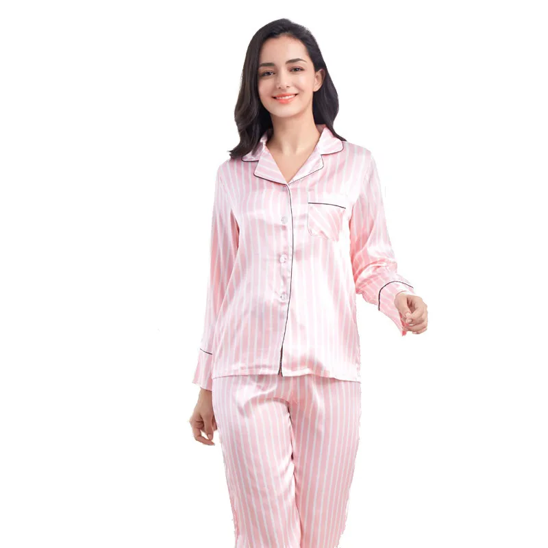 

pajamas striped casual home wear thin long-sleeved trousers suit can be worn outside