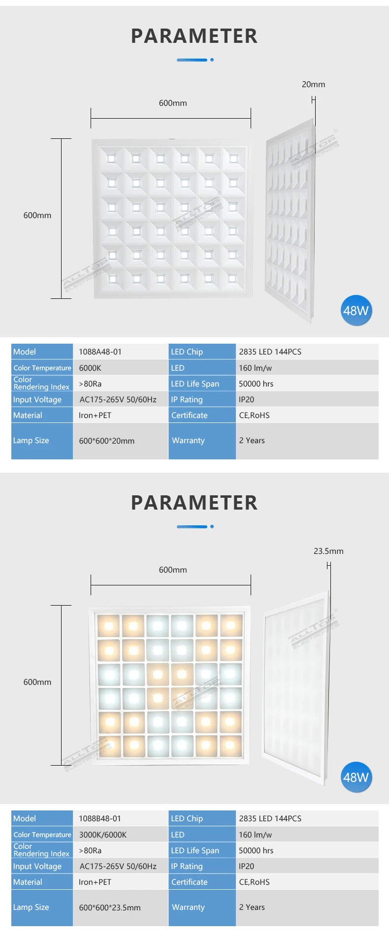ALLTOP 2020 New design indoor ceiling led lighting smd 48w square recessed led panel light