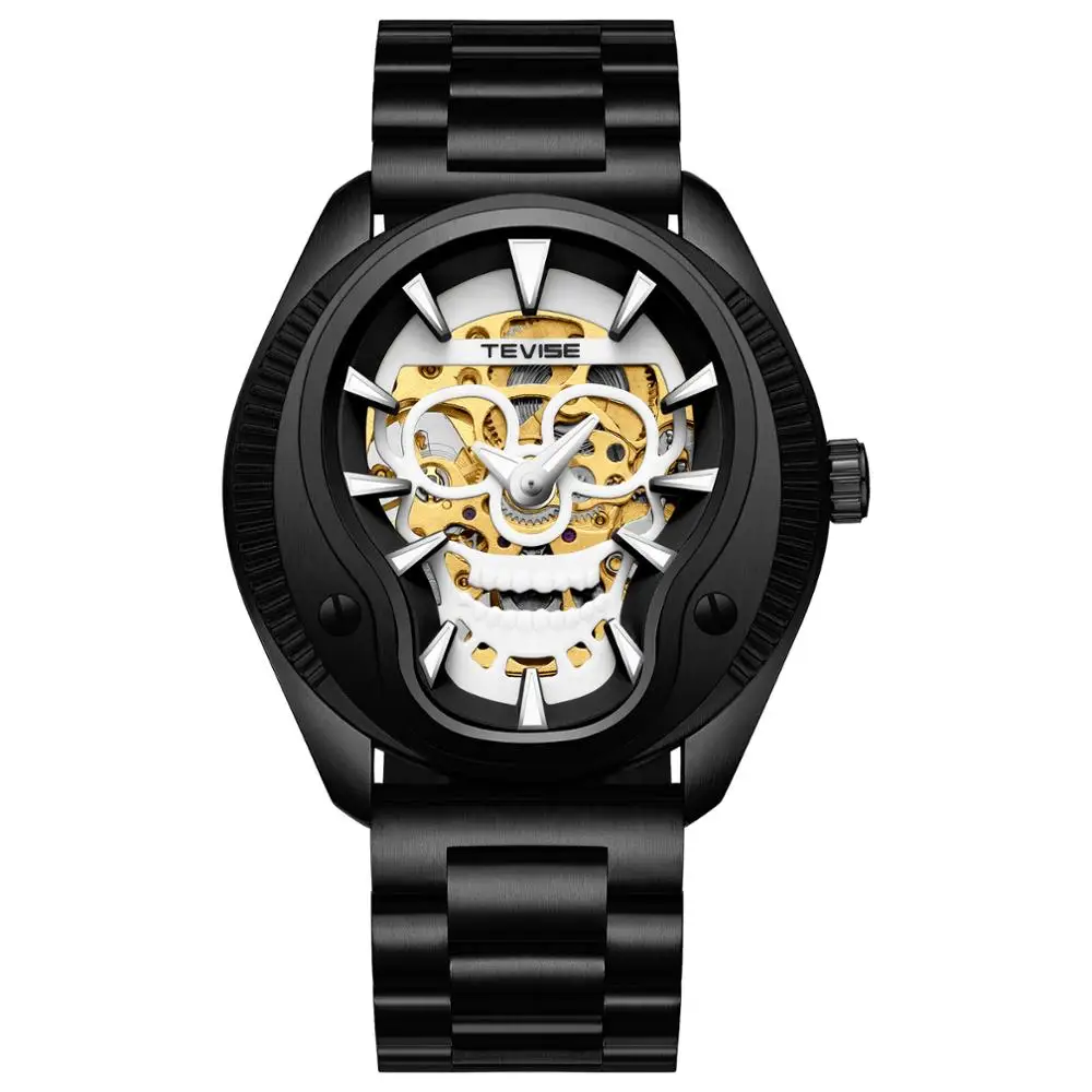 

hot sale creative design tevise skeleton skull men's mechanical watch automatic gold stainless steel, Any color are available