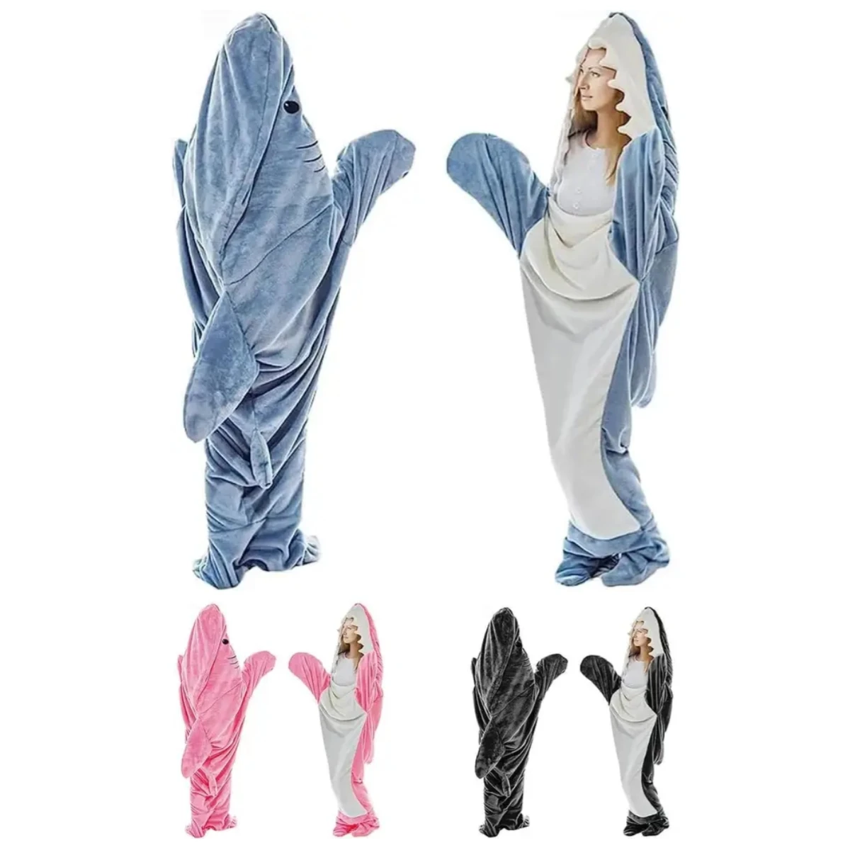 

Winter Custom Soft Flannel Shark TV Blanket Wearable Shark Sleeping Bag Blanket Hooded Shark Costume for Adult Women Men Gifts