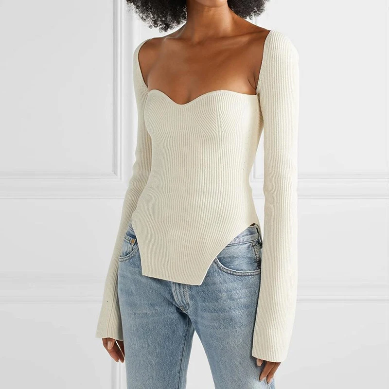 White Side Split Knitted Women's Sweater Square Collar Long Sleeve Sweaters Female Autumn Fashion New Clothes 2021
White Side Split Knitted Women's Sweater Square Collar Long Sleeve Sweaters Female Autumn Fashion New Clothes 2021