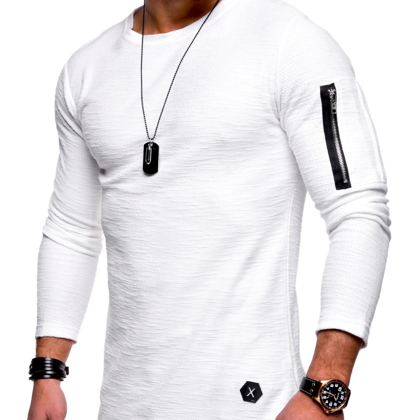 2021 Hot sale men's solid color round neck T-shirt arm zipper stitching tees European style slim long T-shirt Coldker, As shown
2021 Hot sale men's solid color round neck T-shirt arm zipper stitching tees European style slim long T-shirt Coldker, As shown