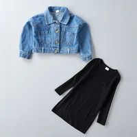 2020 Spring New Arrival Girls Fashion 2 Pieces clothes Sets Denim Coat+long Sleeve black Dress Kids cotton Clothes set
2020 Spring New Arrival Girls Fashion 2 Pieces clothes Sets Denim Coat+long Sleeve black Dress Kids cotton Clothes set