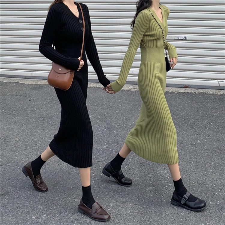 New Autumn Winter Women Knitted Dress V neck Sweater Dresses Lady Slim Bodycon Long Sleeve Bottoming Dress Vestidos, Customized color
New Autumn Winter Women Knitted Dress V neck Sweater Dresses Lady Slim Bodycon Long Sleeve Bottoming Dress Vestidos, Customized color