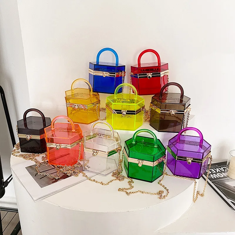 Transparent small bags lady 2021 new trendy chain bucket handbag box sling fashion purse luxury women clear tote bag plastic, Picture
Transparent small bags lady 2021 new trendy chain bucket handbag box sling fashion purse luxury women clear tote bag plastic, Picture