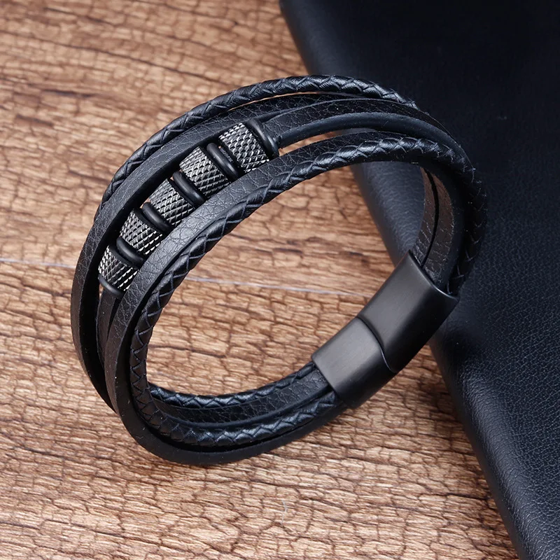 Steel genuine leather men's luxury Jewelry bracelet Fashion Multi Layer Wrap Braided Magnetic Bracelet Engrave For men
Steel genuine leather men's luxury Jewelry bracelet Fashion Multi Layer Wrap Braided Magnetic Bracelet Engrave For men