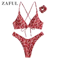 

Hot Selling Swimwear ZAFUL Tiny Floral with Hair Tie bikini 2020 swimwear