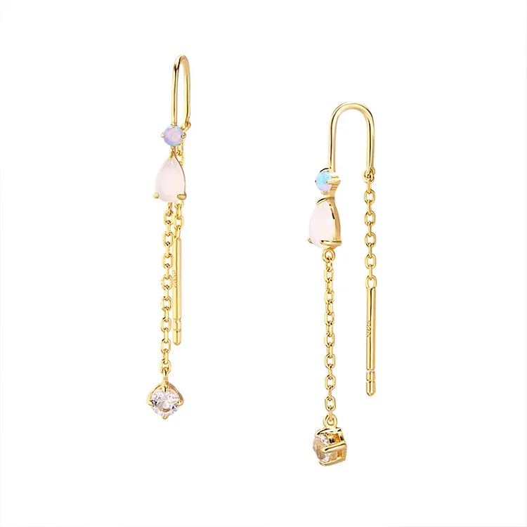 High quality fashion jewelry drop moonstone chain earring 925 silver 14 K gold pleated funky earrings for women
High quality fashion jewelry drop moonstone chain earring 925 silver 14 K gold pleated funky earrings for women