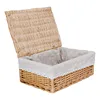 Rectangular wood color willow wicker dirty clothes storage hamper trays