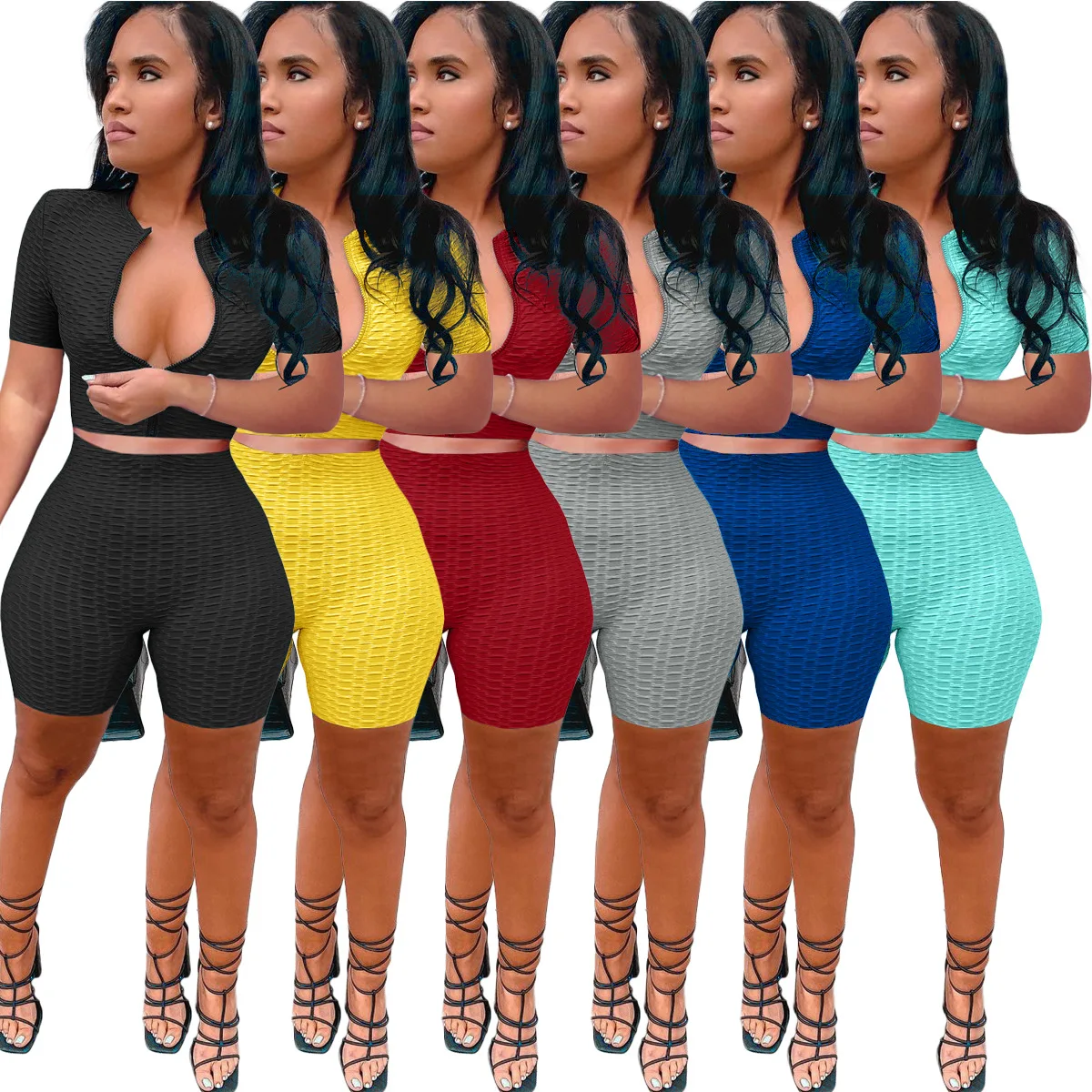 Free Shipping R06088 - Shorts And Top Fashion Zippers Short Sleeve Women 2 Piece Set Clothing
Free Shipping R06088 - Shorts And Top Fashion Zippers Short Sleeve Women 2 Piece Set Clothing