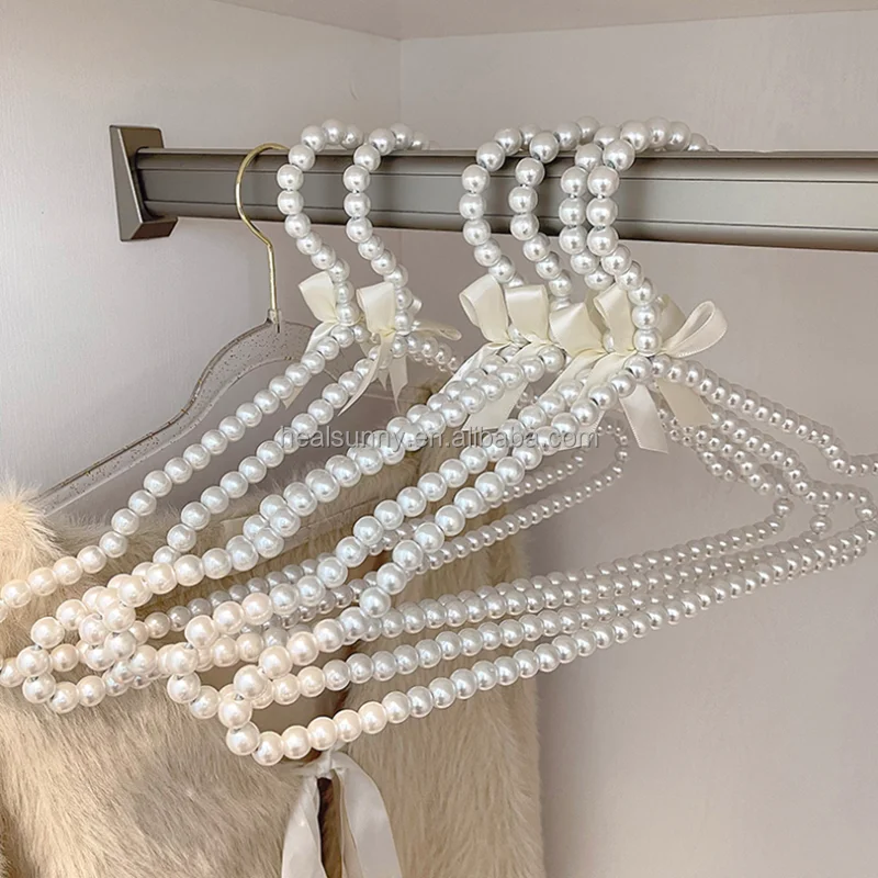 Pearl beads metal white color clothes hanger pants bar hanger wedding dress, White/pink
Pearl beads metal white color clothes hanger pants bar hanger wedding dress, White/pink