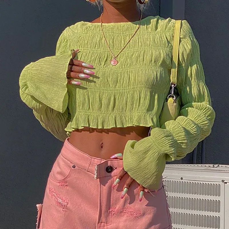 Autumn Women's T-shirts New Pleated Long Sleeve Belly Button Crop Top Women Blouses Y2k Aesthetic B2025
Autumn Women's T-shirts New Pleated Long Sleeve Belly Button Crop Top Women Blouses Y2k Aesthetic B2025