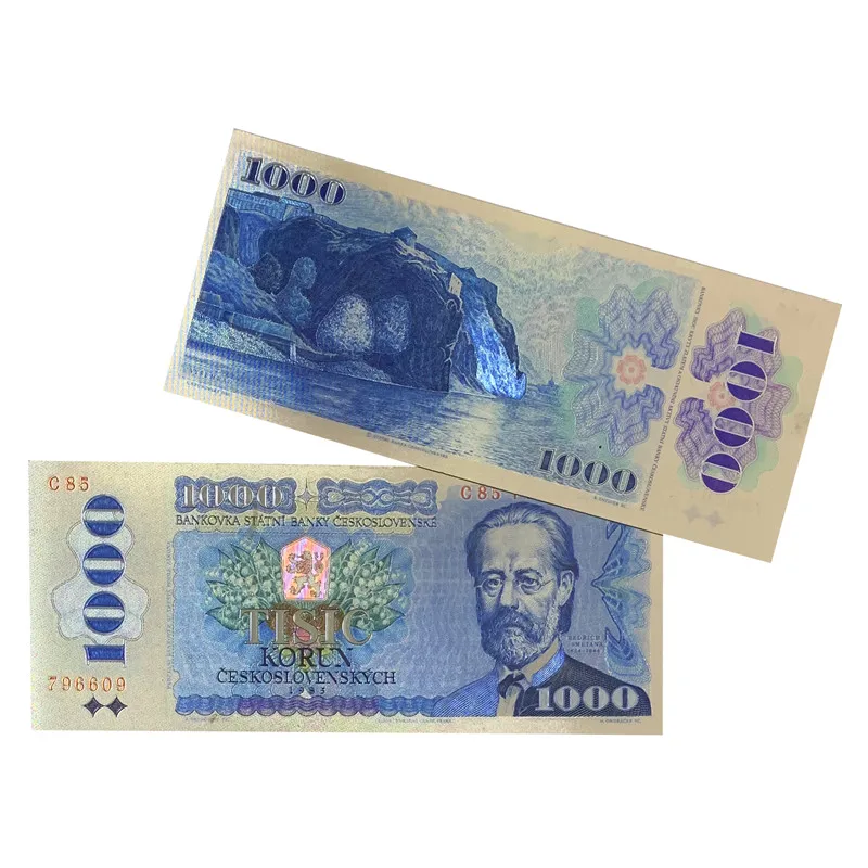 Czech Slovakia korun 1000 Novelty 24 K Gold foil PET banknote SK10 for Collection SK 100 currency for promotion, Black foil
Czech Slovakia korun 1000 Novelty 24 K Gold foil PET banknote SK10 for Collection SK 100 currency for promotion, Black foil