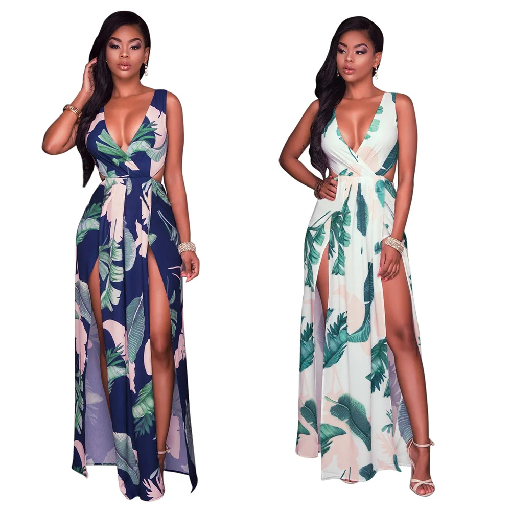 Summer Casual Deep V Neck Sleeveless Floral Print Dress Sexy Womens High Split Daily Stree wear Maxi Dresses
Summer Casual Deep V Neck Sleeveless Floral Print Dress Sexy Womens High Split Daily Stree wear Maxi Dresses