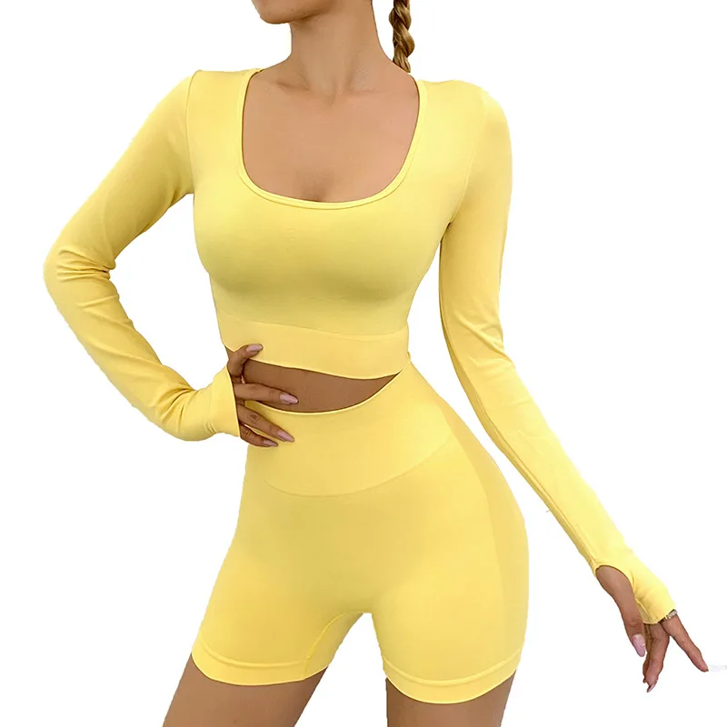 New yoga suit women's running fitness wear long sleeve butt lift two piece yoga shorts set, As picture or customized
New yoga suit women's running fitness wear long sleeve butt lift two piece yoga shorts set, As picture or customized
