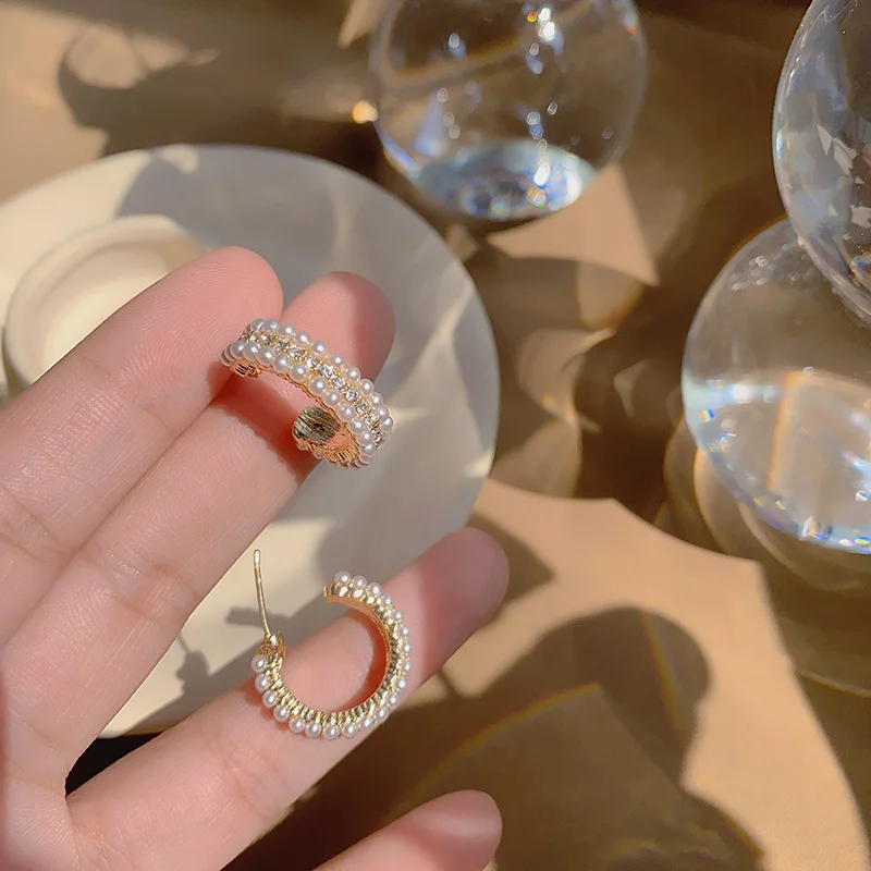 925 Sterling Silver Metal Rhinestone Pearl Jewelry Small Circle Hoop Earrings For Women
925 Sterling Silver Metal Rhinestone Pearl Jewelry Small Circle Hoop Earrings For Women
