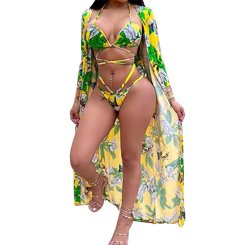 3 Piece Floral Print Bikini Set Beach Wear Women Summer Plus Size Bandage Swimwear With Long Cover Up, As picture or customized colors
3 Piece Floral Print Bikini Set Beach Wear Women Summer Plus Size Bandage Swimwear With Long Cover Up, As picture or customized colors