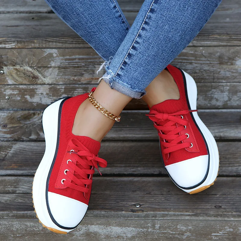 Spring and autumn leisure round toe knit elastic white shoes women's foreign trade large size cross strapping platform shoes, Pictures show
Spring and autumn leisure round toe knit elastic white shoes women's foreign trade large size cross strapping platform shoes, Pictures show