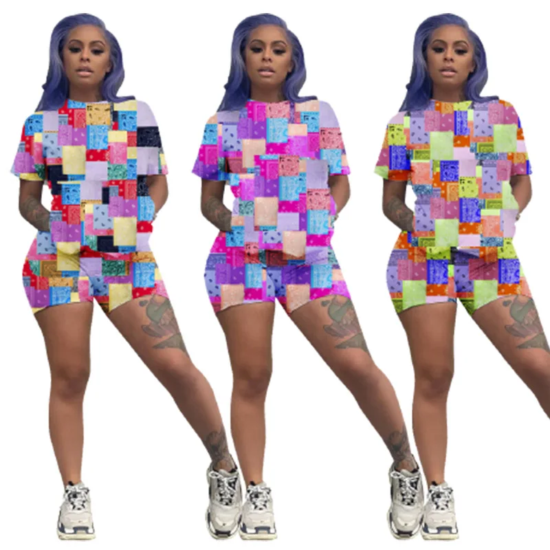 Factory Wholesale Summer Shorts Set Printed Short-sleeved Ladies Clothing Stitching Shorts For Women, Red,purple,green
Factory Wholesale Summer Shorts Set Printed Short-sleeved Ladies Clothing Stitching Shorts For Women, Red,purple,green