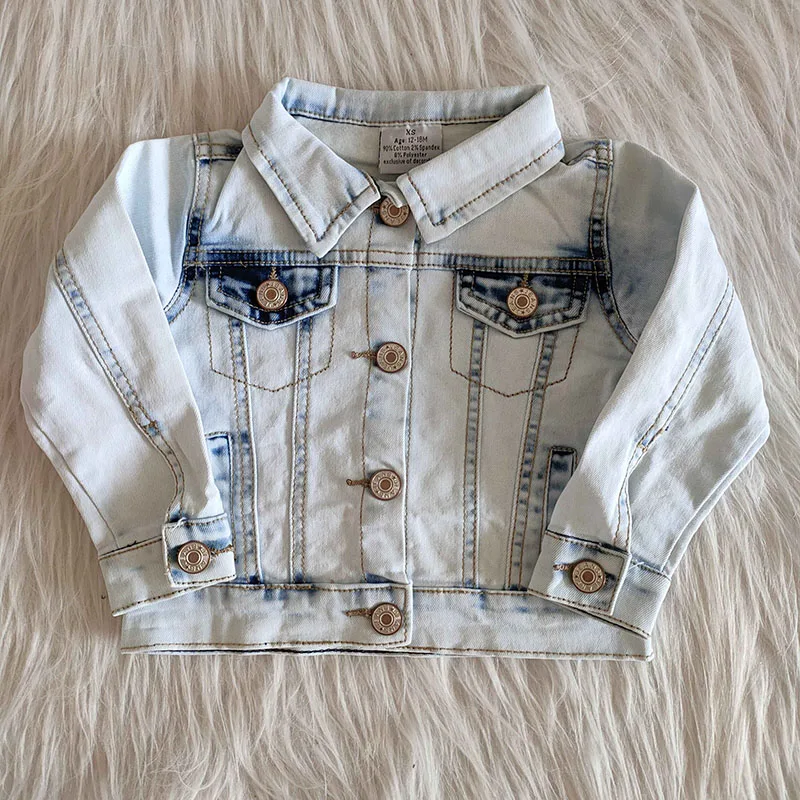 

wholesale hot sale baby girls jeans coat fashionable bleach fall tie dye Buttons Infant contrast denim jacket children clothing, Same as picture