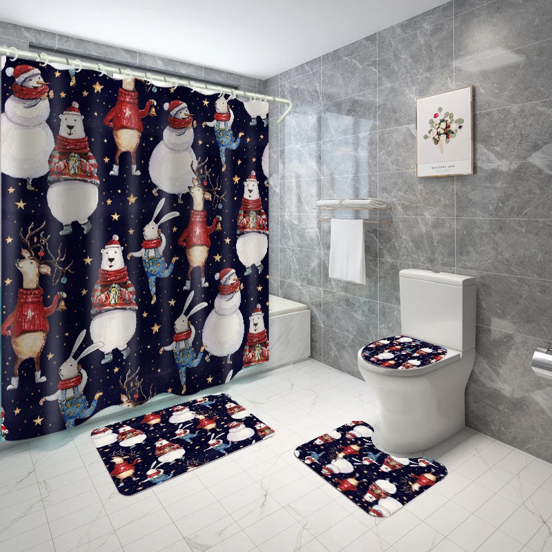 Christmas animal theme bathroom shower curtain set bathroom curtain set 100% polyester custom bathroom set, Picture
Christmas animal theme bathroom shower curtain set bathroom curtain set 100% polyester custom bathroom set, Picture