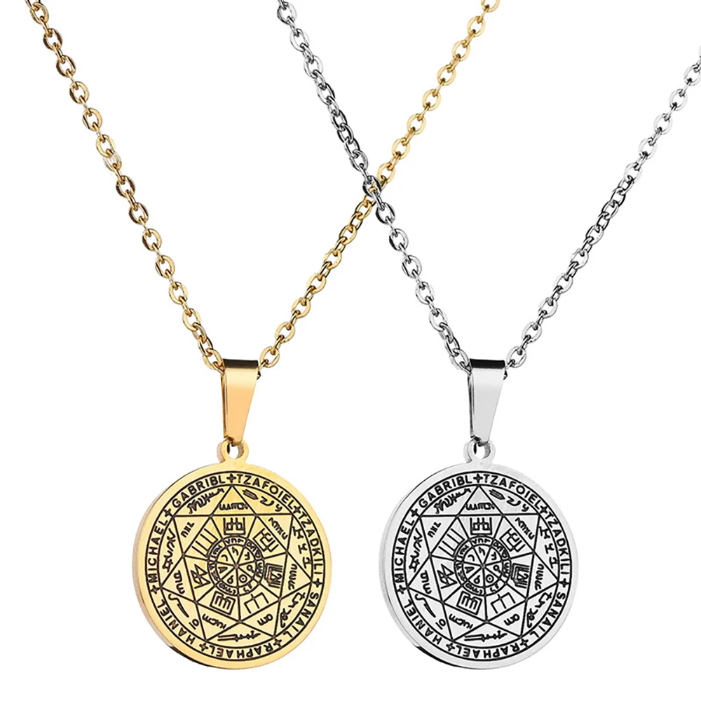 Religious stainless steel seven pointed star magic array charm gold plated men necklace pendant, Gold, steel
Religious stainless steel seven pointed star magic array charm gold plated men necklace pendant, Gold, steel