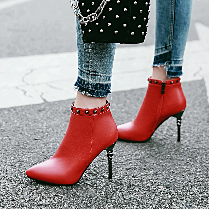 Stylish Rivet Red Leather Point Toe Zip Heel Shoe Winter Stiletto Boot for Ladies, Red/black/yellow
Stylish Rivet Red Leather Point Toe Zip Heel Shoe Winter Stiletto Boot for Ladies, Red/black/yellow