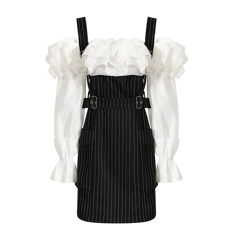 French Style Vintage Two-piece Shoulder Ear Stitching Long Sleeve Square-Neck Bandage Dress All-Matching Fit Dress Autumn, White and black
French Style Vintage Two-piece Shoulder Ear Stitching Long Sleeve Square-Neck Bandage Dress All-Matching Fit Dress Autumn, White and black