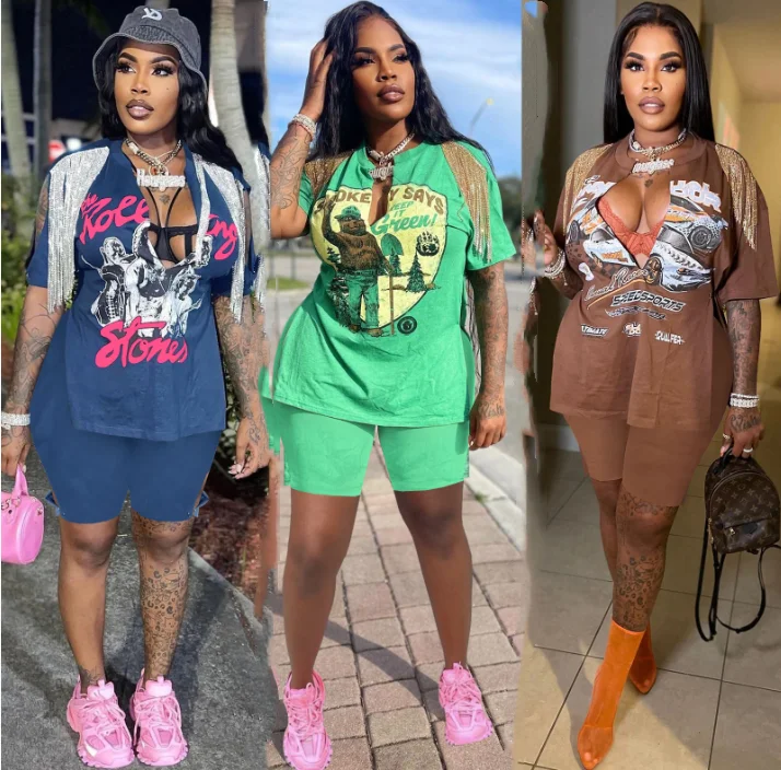 2022 summer new fashion casual Streetwear print Graphic tassel T-shirt with shorts set two piece Biker Shorts Sets women
2022 summer new fashion casual Streetwear print Graphic tassel T-shirt with shorts set two piece Biker Shorts Sets women