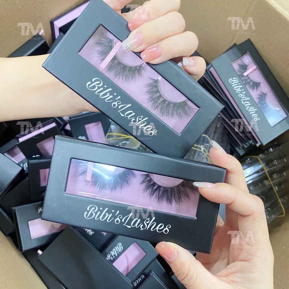 

wholesale full strip lashes custom eyelash box natural 3d real mink eyelashes private label lashbox packaging vendor, Black color