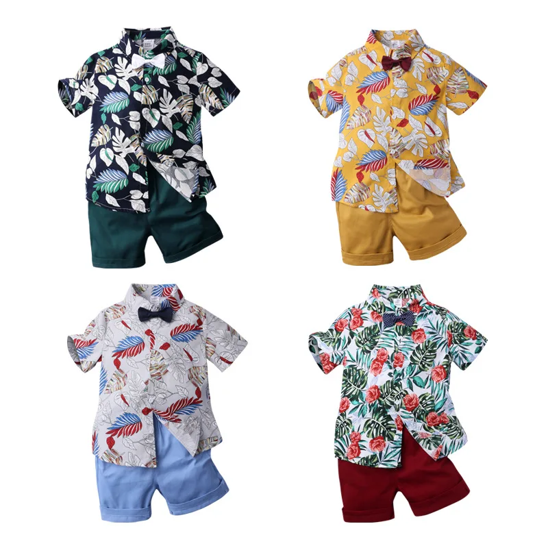 

New printed short sleeve vintage boutique summer children's boy clothes clothing set