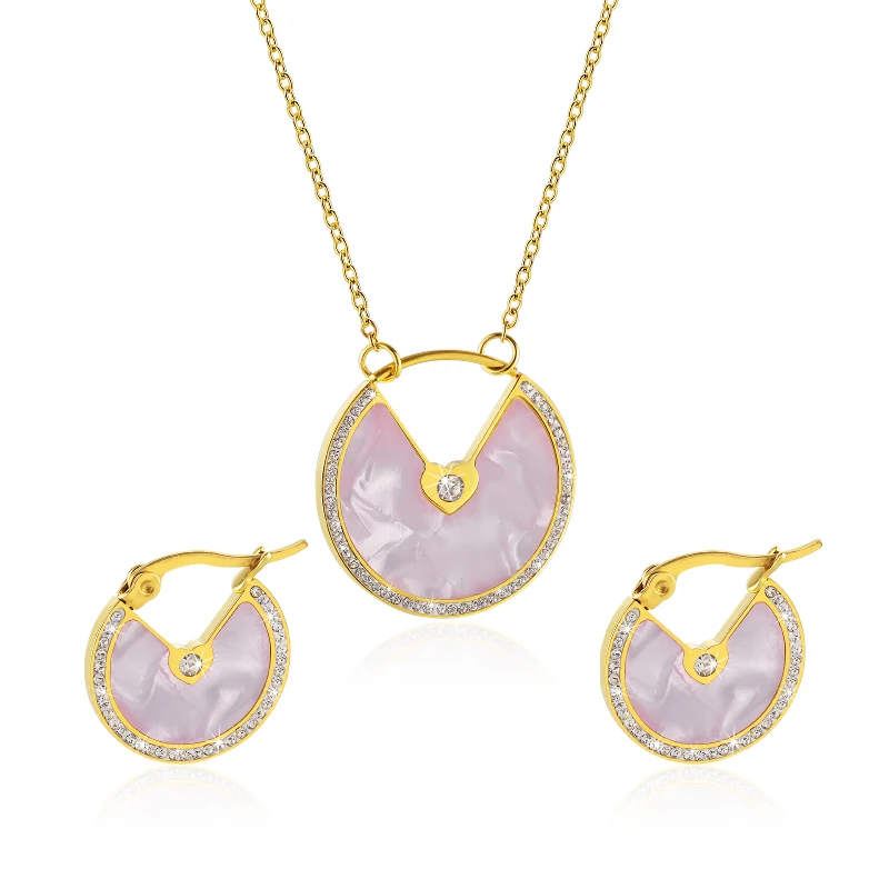 18k gold plating shell pendant earring factory wholesale stainless steel necklace jewelry set
18k gold plating shell pendant earring factory wholesale stainless steel necklace jewelry set