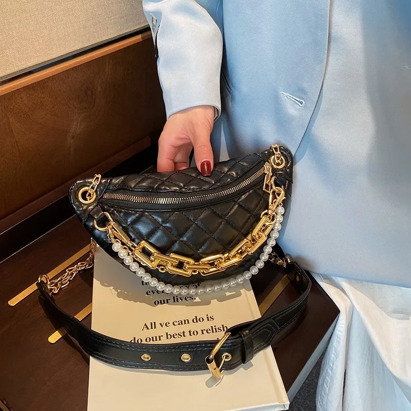 Diamond Pattern Ladies Fanny Pack Pearl Lace Chain PU Leather Embroidered Waist Bag Woman Evening Bag, Customized color
Diamond Pattern Ladies Fanny Pack Pearl Lace Chain PU Leather Embroidered Waist Bag Woman Evening Bag, Customized color