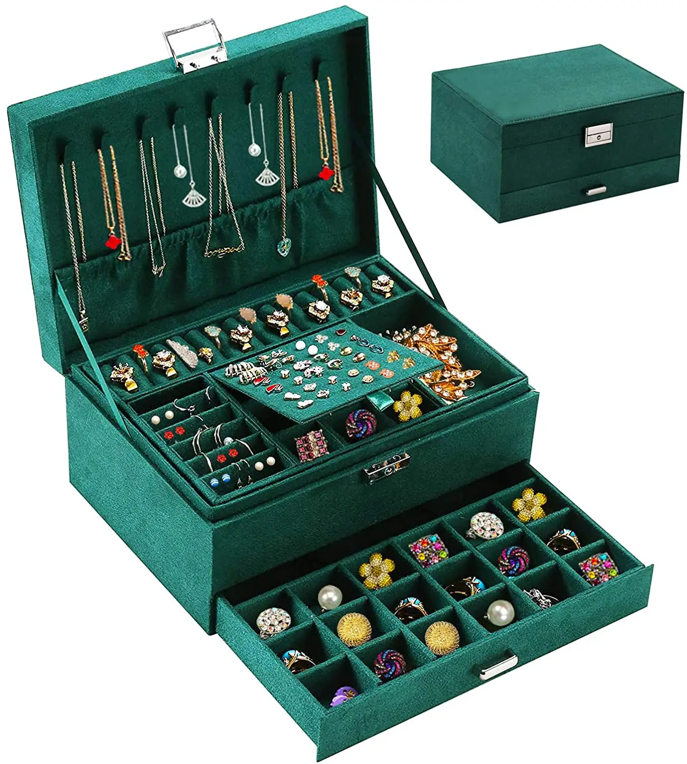 Premium Velvet Jewelry Organizer 3 Layers Perfect Ladies Gift Jewelry Earrings Necklaces Organizer Jewelry Box, Dark green
Premium Velvet Jewelry Organizer 3 Layers Perfect Ladies Gift Jewelry Earrings Necklaces Organizer Jewelry Box, Dark green