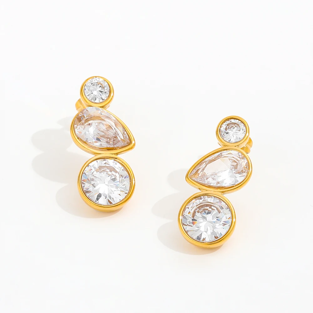 JOOLIM High End 18K Gold Plated Round Teardrop 3 Zirconia Tassel Stud Earring Stainless Steel Earrings Gold Jewelry New
JOOLIM High End 18K Gold Plated Round Teardrop 3 Zirconia Tassel Stud Earring Stainless Steel Earrings Gold Jewelry New