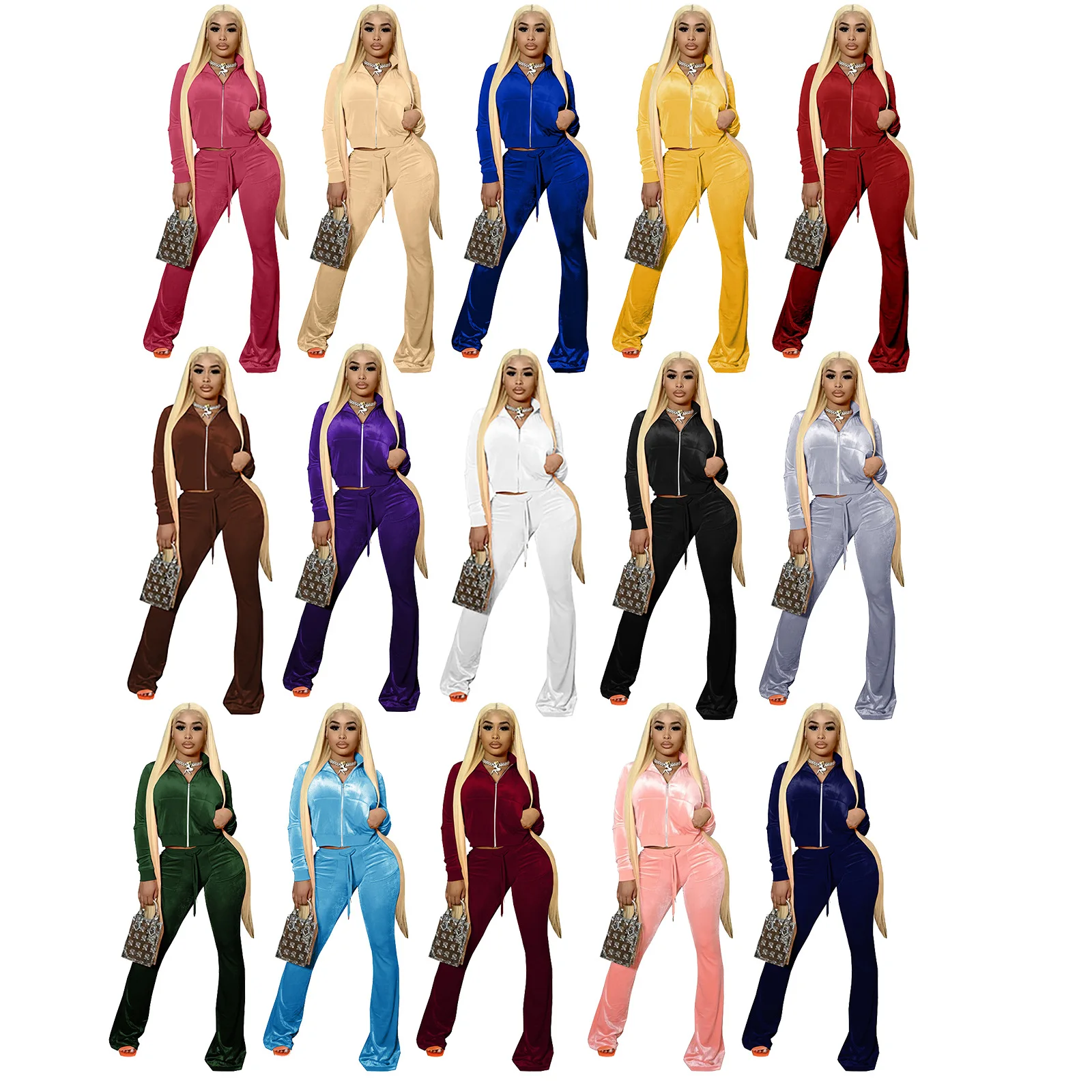 new casual women clothing black pants Women 2 Piece Velour Tracksuit Crop Jacket Flare Pants Set Club Outfits
new casual women clothing black pants Women 2 Piece Velour Tracksuit Crop Jacket Flare Pants Set Club Outfits