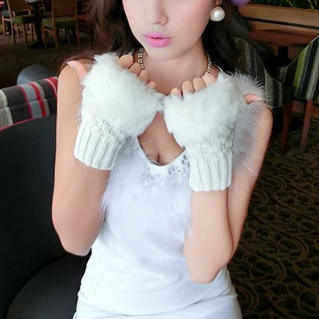 Autumn winter knitting warm half finger fingerless female gloves wool wrist hand wrist fur exposed touch screen short gloves