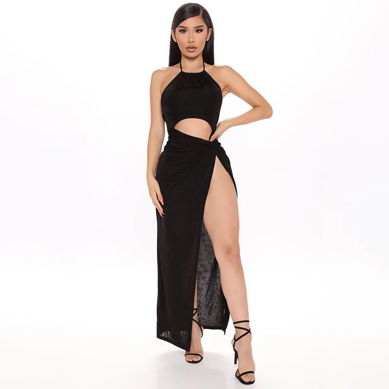 2021 new arrivals summer collection sexy halter high split hollow out design women casual dresses
2021 new arrivals summer collection sexy halter high split hollow out design women casual dresses